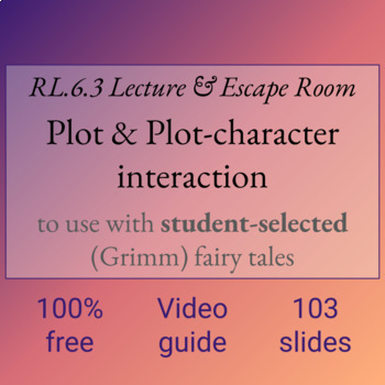 Preview of CCSS RL.6.3 Plot + Plot-character interaction "Escape Room" w/ Grimm Fairy Tales