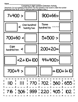 Preview of CCSS aligned 2.NBT.4 Compare 3-digit numbers Extension Activity Expanded form