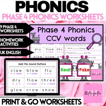 Preview of CCV Words Phonics Phase 4 Worksheets