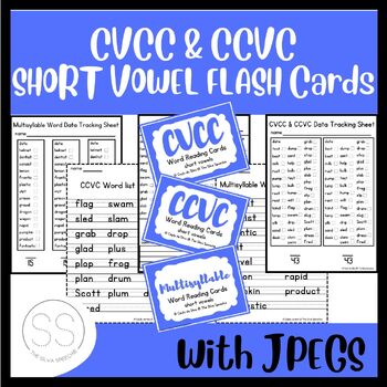 Preview of CCVC & CVCC (Short Vowel) Reading Cards, Word Lists & Data Tracking Sheets