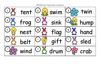 CCVC/CVCC words - Read the Room - Spring Theme by Learning with Miss Hopper