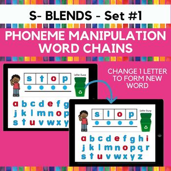 Preview of CCVC S Blends #1 WORD WORK CHAINS | Phonics Centers | BOOM CARDS