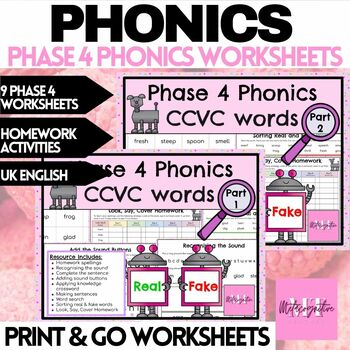 Preview of CCVC Words Phonics Phase 4 Workbooks Bundle