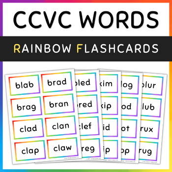 CCVC Words Rainbow Flash Cards, Short Vowels (A E I O U) by TYW Resources