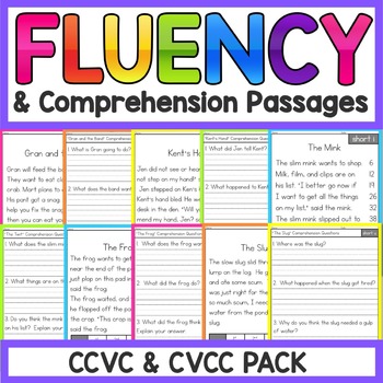 Preview of CCVC and CVCC Reading Comprehension Passages | CVCC Worksheets | CVCC Worksheets