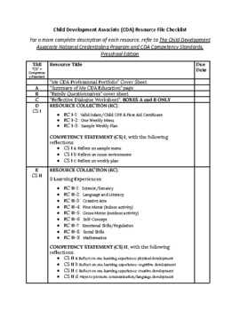 Preview of CDA Portfolio Checklist for Preschool