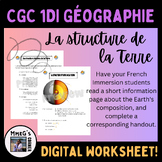 CDC1DI Géographie La structure de la Terre Digital Workshe
