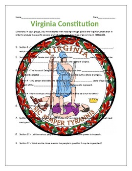 Preview of CE.7 Virginia Constitution Scavenger Hunt