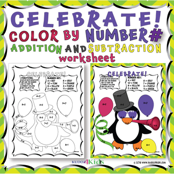 Preview of CELEBRATE NEW YEAR'S WITH A PENGUIN COLOR BY NUMBER FOR ADDITION AND SUBTRACTION