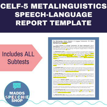 Preview of CELF-5 Metalinguistics Speech-Language Report Template