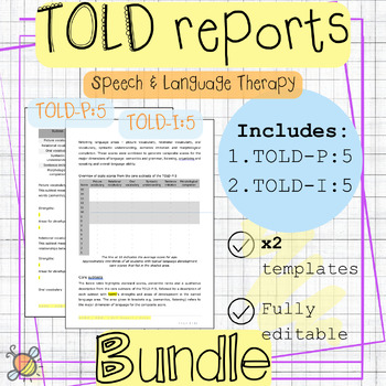 Preview of TOLD-P:5 + TOLD-I:5 report templates evaluation BUNDLE | Speech language therapy