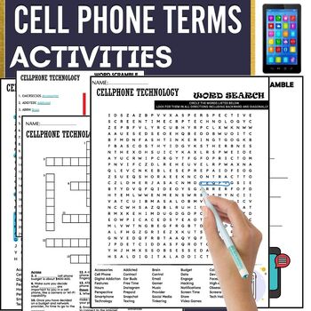Preview of CELLPHONE TERMS TECHNOLOGY ACTIVITIES,PUZZLE,Word Scramble,Crossword,Wordsearch