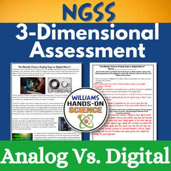 Preview of CER Analog V Digital NGSS 3 Dimensional Assessment MS-PS-4-3 Spanish Test Prep