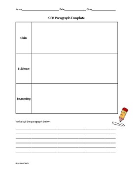 Preview of CER (Claim, Evidence, Reasoning) Paragraph Frame