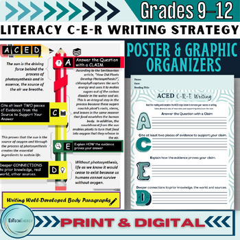 Preview of CER Claim, Evidence, Reasoning Writing Strategy Poster & Graphic Organizers