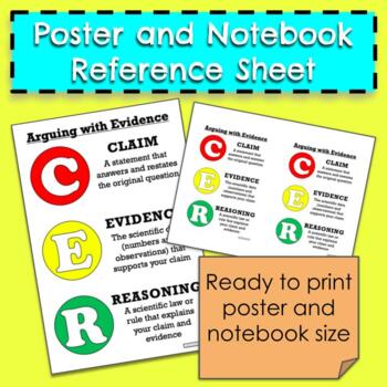 Preview of CER: Engaging in Argument from Evidence - Poster and Notebook Reference Sheet