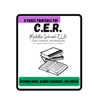 Preview of CER Notes, Graphic Organizer, and Rubrics for Middle School ELA