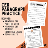 CER Paragraph Practice Worksheets (Claim, Evidence, & Reasoning)