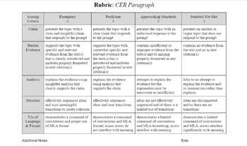 Preview of CER Paragraph Rubric