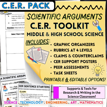 Preview of CER Scientific Argument Pack: Organizers, Rubrics, Posters Printable & Editable