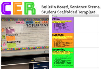 Preview of CER Sentence Stems, Bulletin Board, Rubric, and Student Scaffolded Template