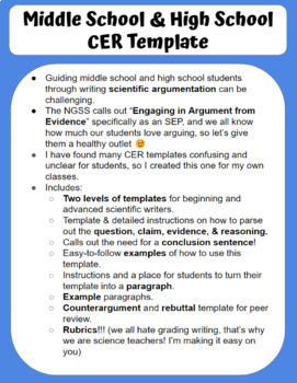 Preview of CER Template with Examples and Rubrics (Scientific Writing, Argumentation)