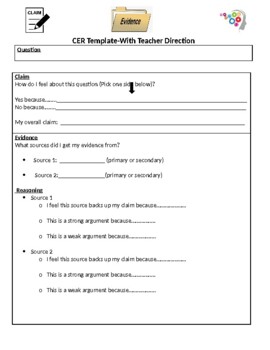 Preview of CER Templates for Social Studies with sentence stems
