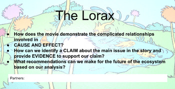 Preview of CER The Lorax Claim Evidence Reasoning Unit