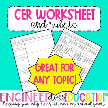 Preview of CER Worksheet: Claim, Evidence, Reasoning with Rubric