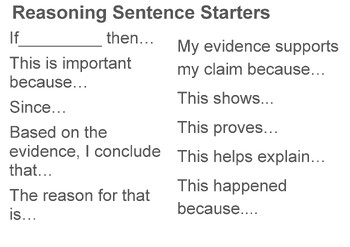 Preview of CER-Writing a Scientific Argument- Reasoning Sentence Starters