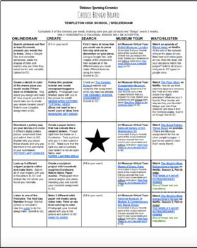 Preview of CERAMICS Distance Learning | Bingo Choice Board with Links!