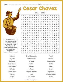 Preview of CESAR CHAVEZ Biography Word Search Puzzle Worksheet Activity