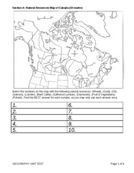 CGC1P/1D Natural Resources Test by Ravneet Sidhu | TpT