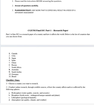 Preview of CGF3M-Culminating project & Rubric