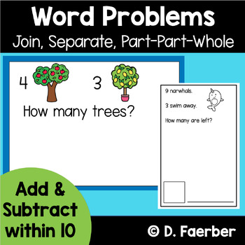 Preview of Math Word Problems Google Slides & Workbook, Addition & Subtraction Within 10