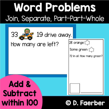 Preview of Math Word Problems Google Slides & Workbook, Addition Subtraction Within 100