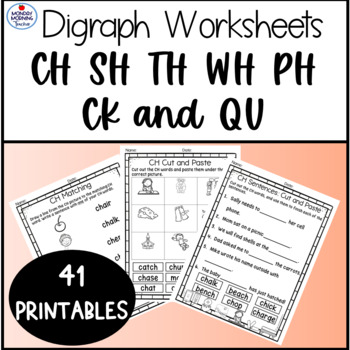 Preview of CH SH TH WH PH CK QU Digraph Worksheets Digraph Printables Fine Motor Skills