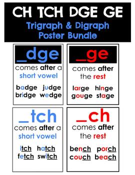 Preview of CH TCH DGE GE Trigraph & Digraph Spelling Generalizations Phonics Poster Bundle