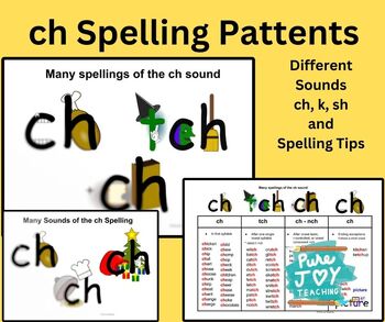 Preview of CH, TCH, TU, TURE, K, SH, Spelling Patterns and Sounds CH digraph Phonics