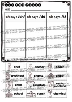 ch says ch sh k sorts cut and paste worksheets by busy bee studio