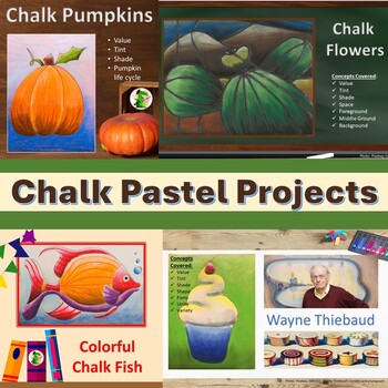 Preview of CHALK PASTELS, Value (Pumpkin, Fish, Flower, Cupcake)