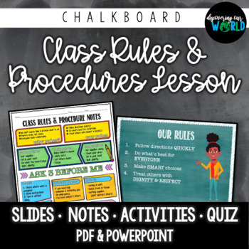 Preview of CHALKBOARD Middle School Classroom Management | Lesson, Slides & Doodle Notes