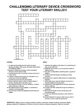 CHALLENGING LITERARY DEVICE CROSSWORD by Joanna Dominique TpT