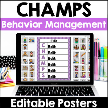 Preview of CHAMPS Editable Classroom Behavior Management Posters Whole Class Behavior Plan