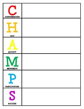 Preview of CHAMPS Behavior and Expectations Chart, Blank