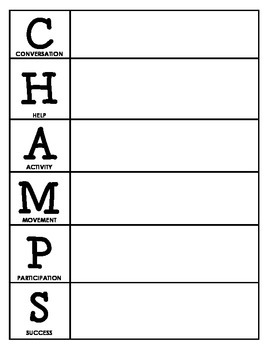Preview of CHAMPS Behavior and Expectations Chart, Blank, B&W