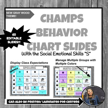 Preview of CHAMPS CHART for GOOGLE SLIDES/ PRINTABLE  *EDITABLE POLKA DOTS w/ TEAL