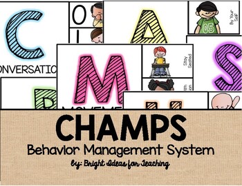 Preview of CHAMPS Classroom Management Cards (Burlap)
