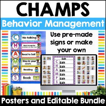 Preview of CHAMPS Classroom Behavior Management Plan Signs and Editable Posters Bundle