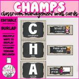 CHAMPS Wall Cards | EDITABLE | Student Version Included | Burlap